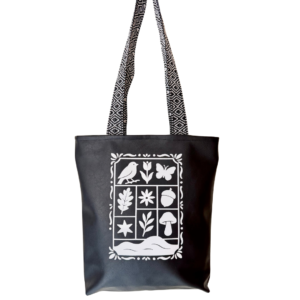 Bolso Totebag en Cuerina Negro Mosaico Floral